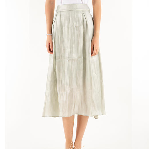 丁摩 进口记忆缎飘逸百搭褶皱裙子艾草绿时尚半身裙19-138DB149240531 商品图4