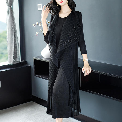 XSL-ZY-1005新款宽松中国风褶皱收腰大码修身显瘦假两件连衣裙 商品图3