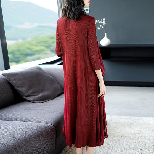 XSL-ZY-1005新款宽松中国风褶皱收腰大码修身显瘦假两件连衣裙 商品图4