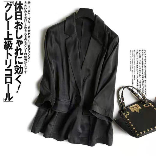 丁摩 黑色外套女夏职业22姆米重磅真丝桑蚕丝小西装闲宽松显瘦短款19-117 黑色DB599240531 商品图0