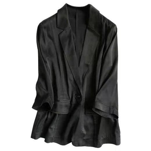 丁摩 黑色外套女夏职业22姆米重磅真丝桑蚕丝小西装闲宽松显瘦短款19-117 黑色DB599240531 商品图4