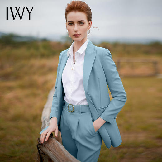 IWY/时尚靛青西服套装通勤休闲西装两件套高端名媛气质正装CP9369-G 商品图3
