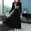 MWYG-9GC6112新款长款民族风丝绒连衣裙长袖刺绣连衣裙 商品缩略图1