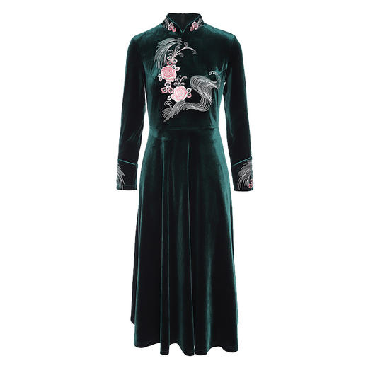 MWYG-9GC6112新款长款民族风丝绒连衣裙长袖刺绣连衣裙 商品图4