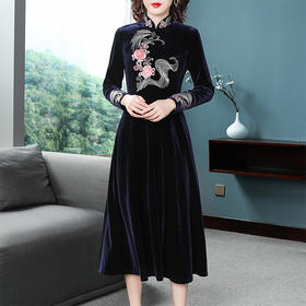 MWYG-9GC6112新款长款民族风丝绒连衣裙长袖刺绣连衣裙