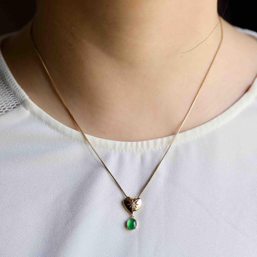 高冰种阳绿翡翠蛋面吊坠18k黄金钻石镶嵌 商品图8