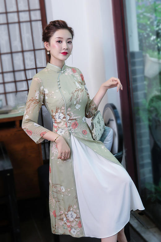 XGT-Q9309新式复古中国风中长款日常改良旗袍连衣裙 商品图4