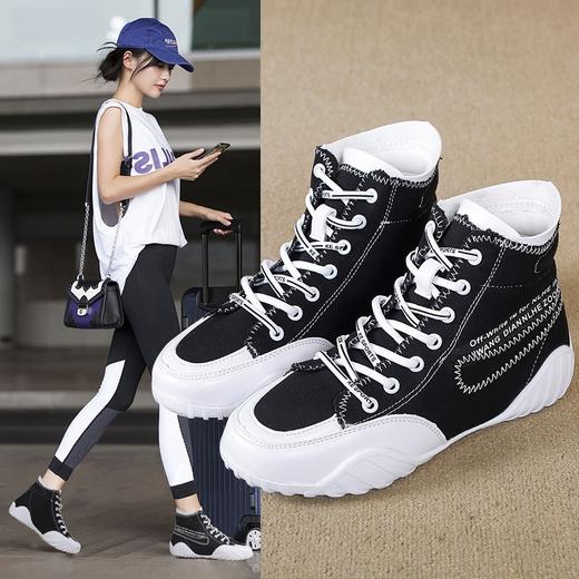 LN-A106新款平跟系带高帮透气布面休闲内增高单鞋TZW 商品图2