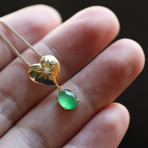 高冰种阳绿翡翠蛋面吊坠18k黄金钻石镶嵌 商品图6