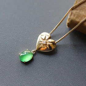 高冰种阳绿翡翠蛋面吊坠18k黄金钻石镶嵌