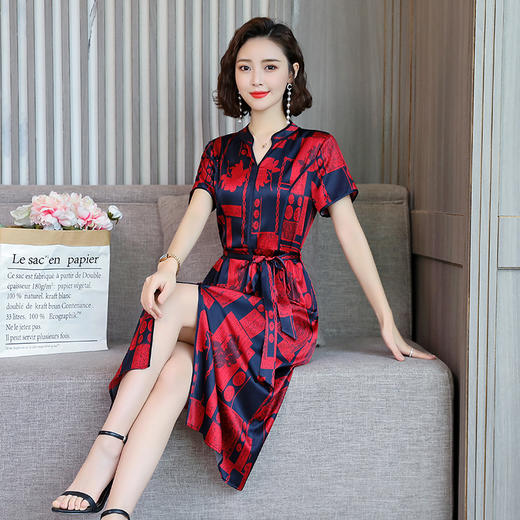 XY-C-112新款夏短袖修身高端真丝连衣裙 商品图0