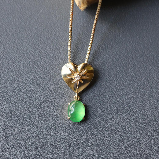 高冰种阳绿翡翠蛋面吊坠18k黄金钻石镶嵌 商品图2