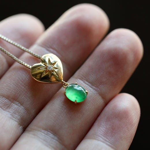 高冰种阳绿翡翠蛋面吊坠18k黄金钻石镶嵌 商品图7