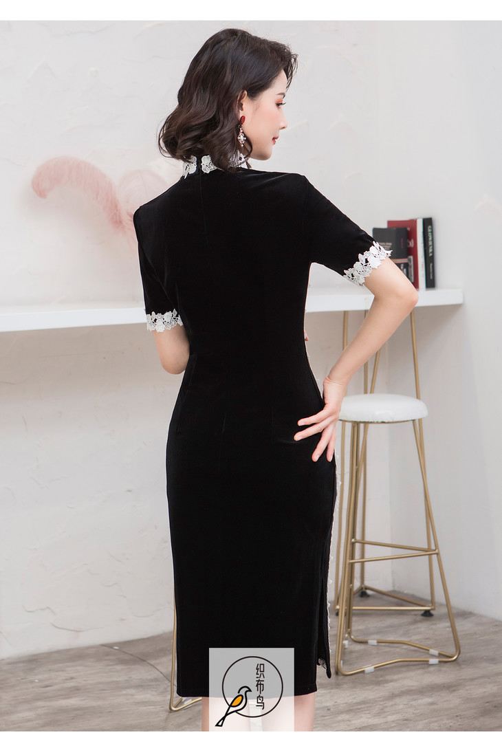 清影漱衣高档丝绒面料修身旗袍hzj1505