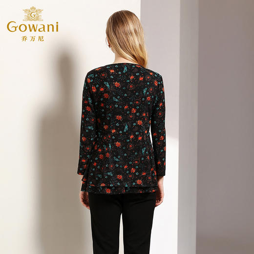 乔万尼衬衣女春秋季复古碎花修身气质收腰长袖上衣EN3C310 商品图3