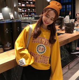 【卫衣女】秋冬季新款精品女装韩版宽松前后字母袖口贴布长袖小卫衣