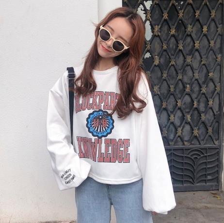 【卫衣女】秋冬季新款精品女装韩版宽松前后字母袖口贴布长袖小卫衣 商品图2