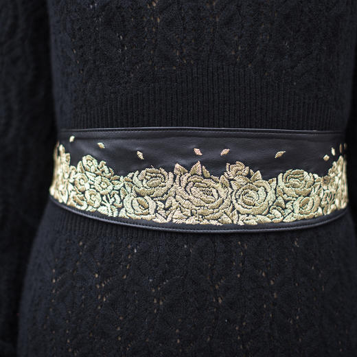 【林栖设计小店】新品女装饰品文艺时尚绣花羊皮革腰带装饰