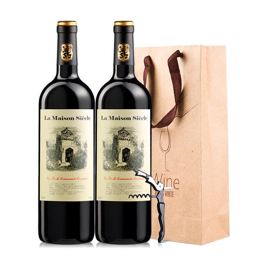 法国原瓶进口百年庄园干红葡萄酒750ml2赠礼袋1海马刀1