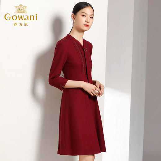 乔万尼秋装修身气质宴会红装长袖羊毛连衣裙中长款EN3E337 商品图2