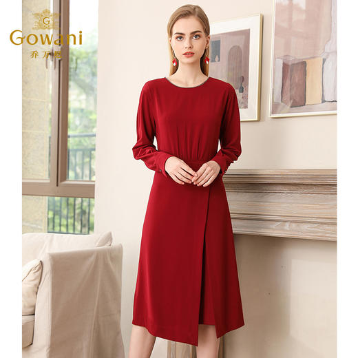 乔万尼秋装修身气质法式红装宴会长袖连衣裙中长款EN3E340 商品图2