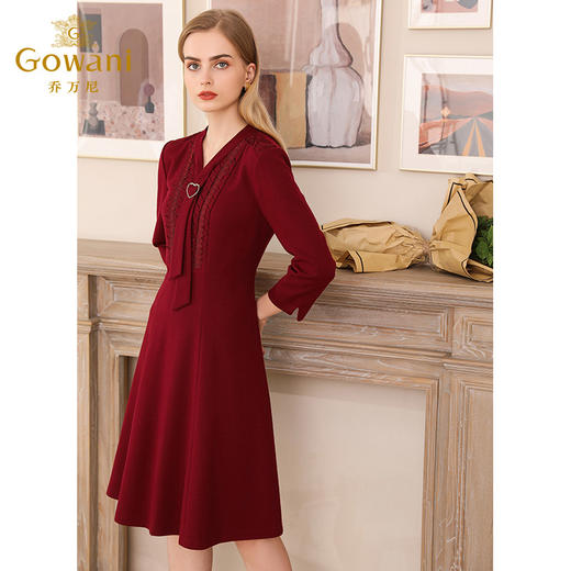 乔万尼秋装修身气质宴会红装长袖羊毛连衣裙中长款EN3E337 商品图1
