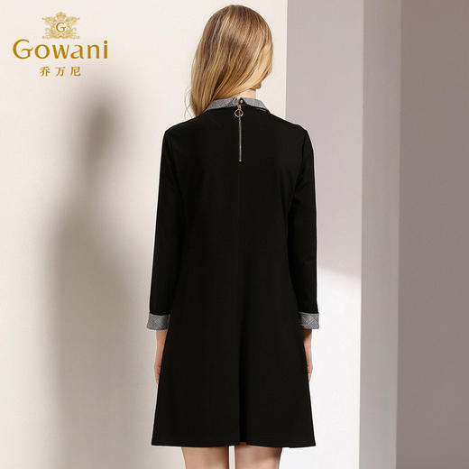 乔万尼秋装女春装宽松直筒显瘦气质黑色条纹长袖连衣裙EN3E380 商品图3