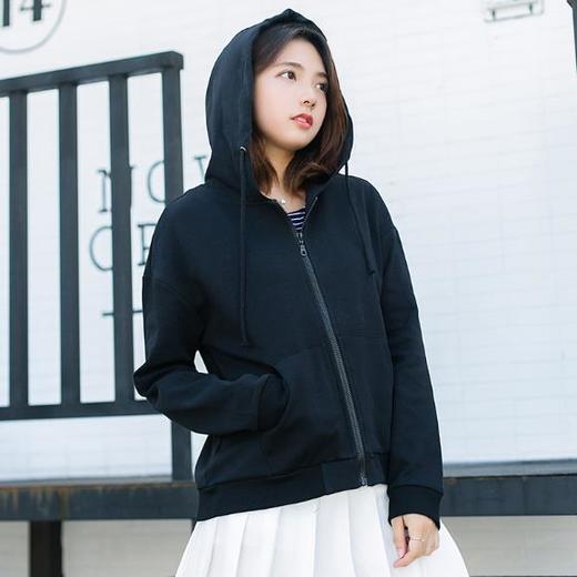 【女装】春秋季连帽开衫女卫衣韩版宽松刺绣口袋短款女拉链 商品图0