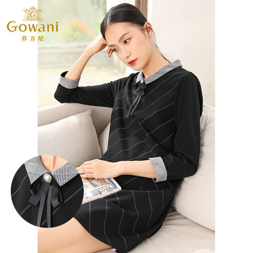 乔万尼秋装女春装宽松直筒显瘦气质黑色条纹长袖连衣裙EN3E380 商品图1