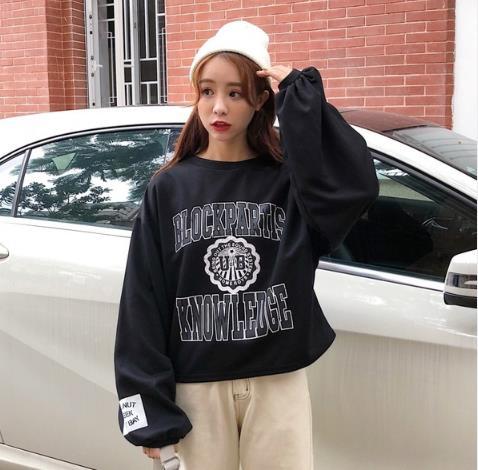 【卫衣女】秋冬季新款精品女装韩版宽松前后字母袖口贴布长袖小卫衣 商品图3