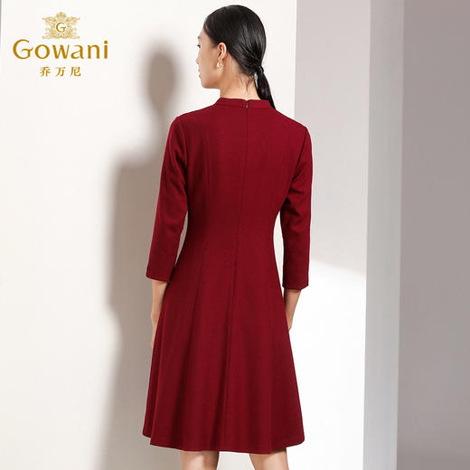 乔万尼秋装修身气质宴会红装长袖羊毛连衣裙中长款EN3E337 商品图3