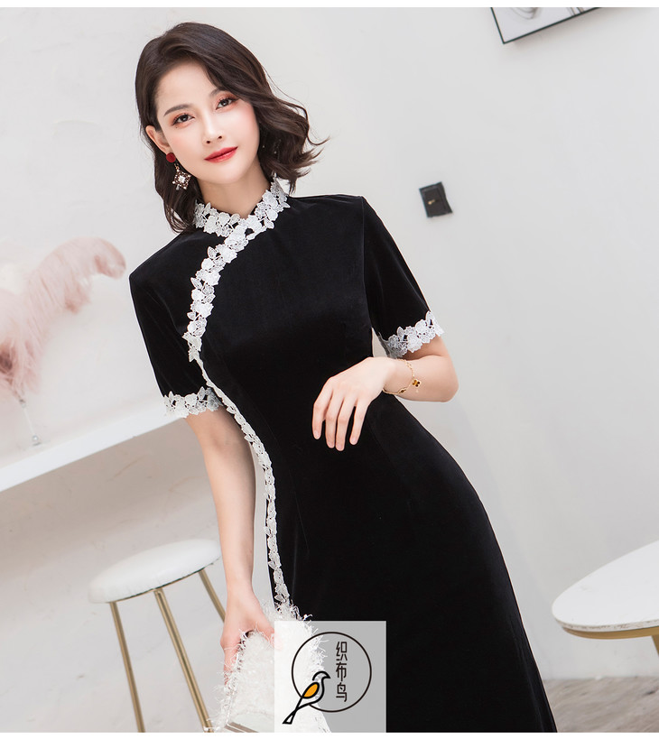 清影漱衣高档丝绒面料修身旗袍hzj1505