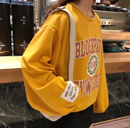 【卫衣女】秋冬季新款精品女装韩版宽松前后字母袖口贴布长袖小卫衣 商品图1