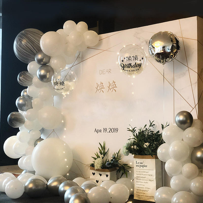 网红白银气球告白生日派对气球节日布置主题派对酒会上门布置