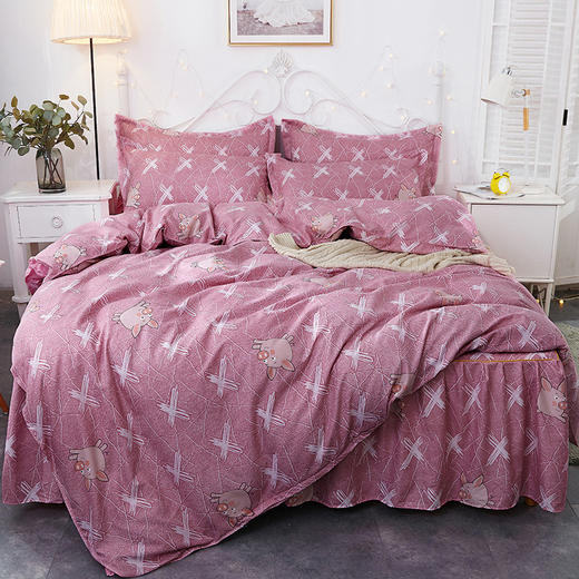 YC-004新款磨毛床裙加厚床罩韩版单双人被套四件套 商品图4