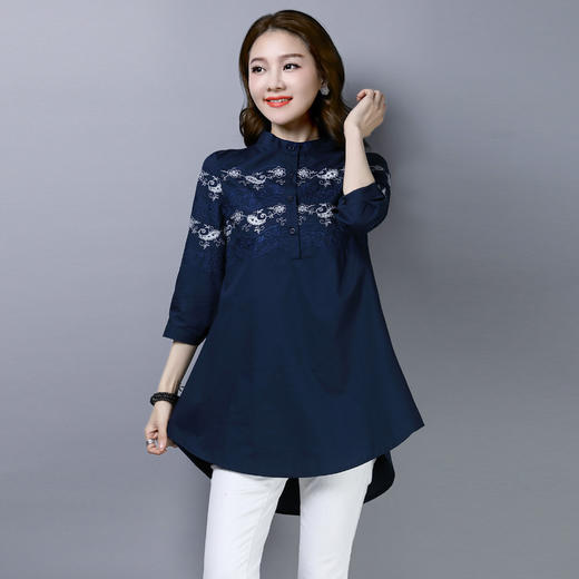 F-FI5009新款大码棉绣花中长款休闲遮肉衬衫TZW 商品图2