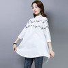 F-FI5009新款大码棉绣花中长款休闲遮肉衬衫TZW 商品缩略图1