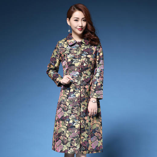 DYSL-Y1498秋季新款品牌时尚大码风衣提花中长款棉衣 商品图0