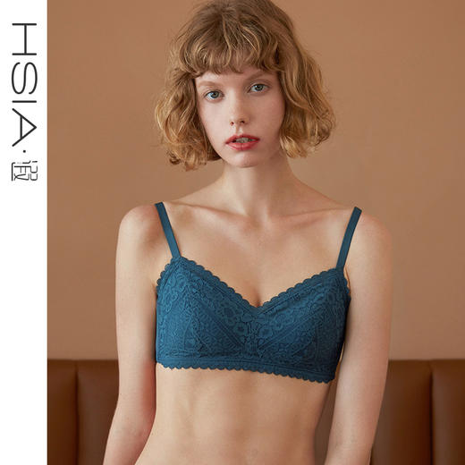 HSIA遐 内衣女无钢圈薄款全罩杯香榭落叶红色防露点大胸显小文胸 商品图1