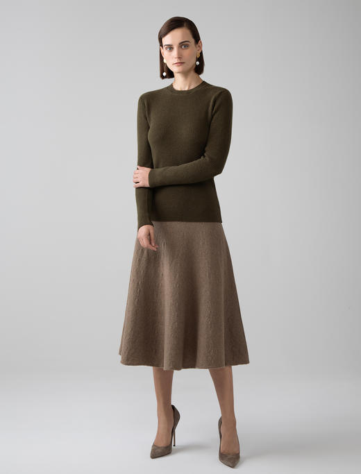 女士螺纹圆领羊绒套头衫 深苔绿 商品图0