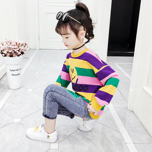 DK-T2019256新款韩版儿童洋气中大童时髦卫衣牛仔两件套TZW 商品图3