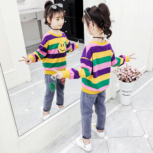 DK-T2019256新款韩版儿童洋气中大童时髦卫衣牛仔两件套TZW 商品图0