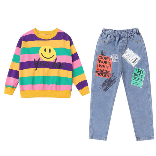 DK-T2019256新款韩版儿童洋气中大童时髦卫衣牛仔两件套TZW 商品图4