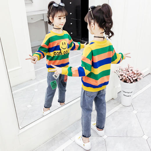 DK-T2019256新款韩版儿童洋气中大童时髦卫衣牛仔两件套TZW 商品图1