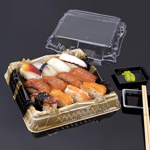 喇叭花寿司包装盒印花打包盒碟子一次性日式塑料外卖三文鱼刺身 商品图1