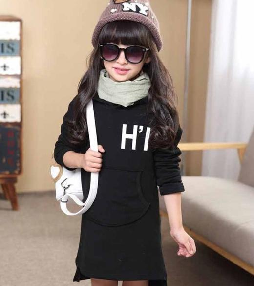 【童装】儿童装大女童长袖上衣中大童中长款加绒连帽卫衣秋冬装套 商品图3