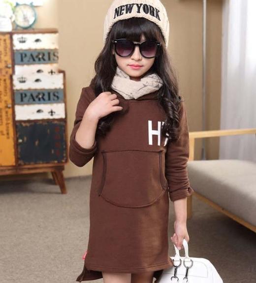 【童装】儿童装大女童长袖上衣中大童中长款加绒连帽卫衣秋冬装套 商品图2