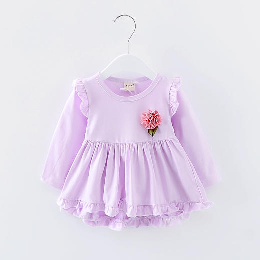 FX-KTM17A1389秋季新款一朵花荷叶边女童长袖连衣裙 商品图3