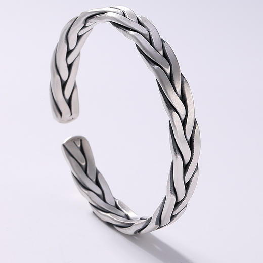 YLY-002新款复古旧哑光编织麻花开口个性S999足银手镯TZW 商品图3