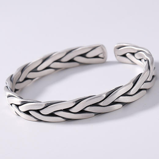 YLY-002新款复古旧哑光编织麻花开口个性S999足银手镯TZW 商品图2
